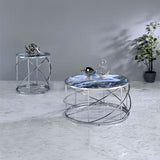ACME Lyda - Coffee Table - Blue Marble Print & Chrome | Meri Furniture