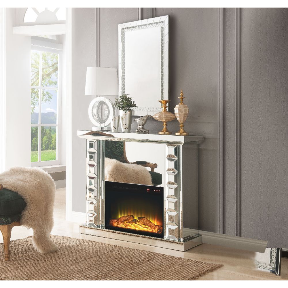 ACME Dominic - Fireplace - Mirrored | Meri Furniture