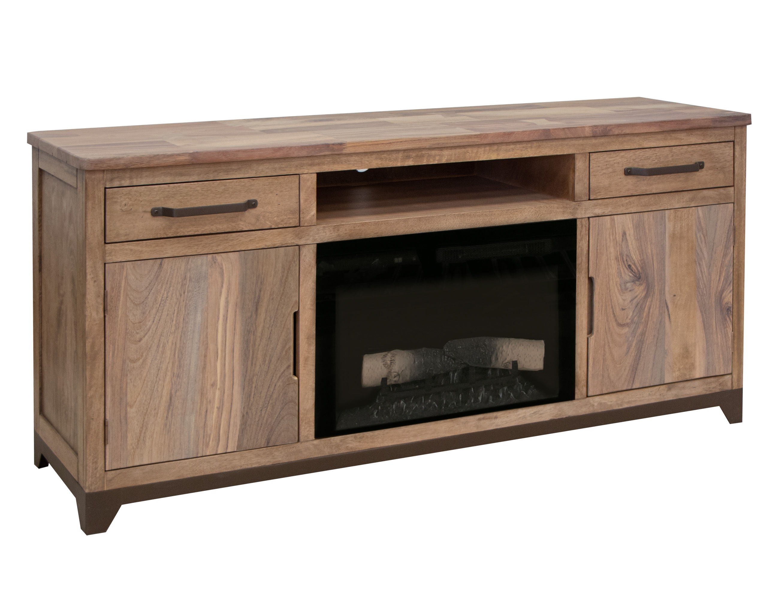 International Furniture Direct Natural Parota - 70" Electric Fireplace - Dark Brown | Meri Furniture
