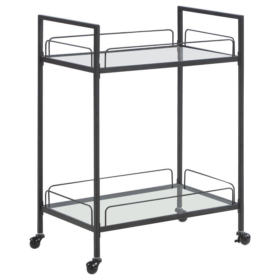 Coaster Fine Furniture Curltis - 2-Tier Rectangular Glass Shelf Metal Bar Cart - Black | Meri Furniture