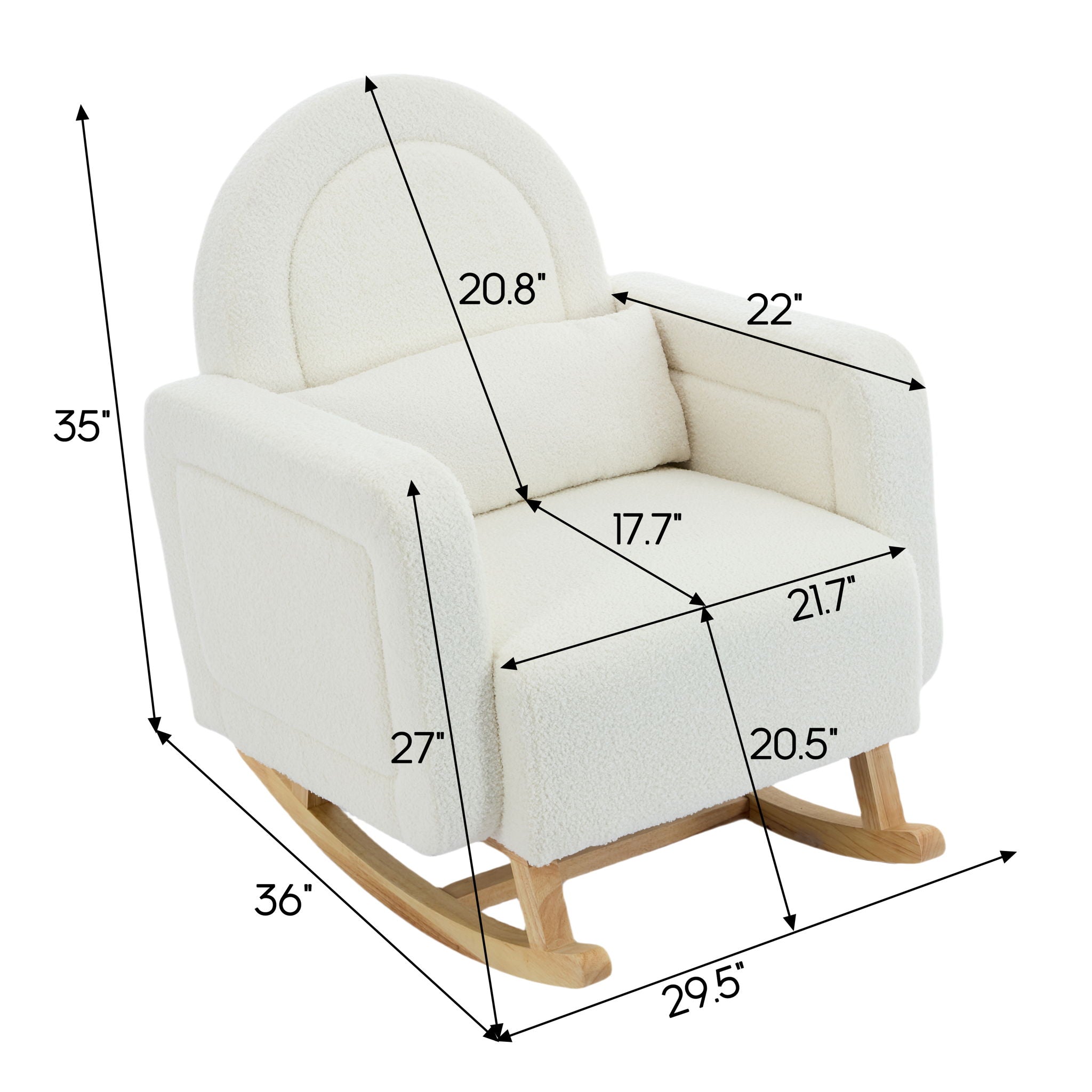 Accent Rocking Chair With Curved Back & Pillow, Base, Ultimate Comfort For Living Room Or Nursery - Cream White