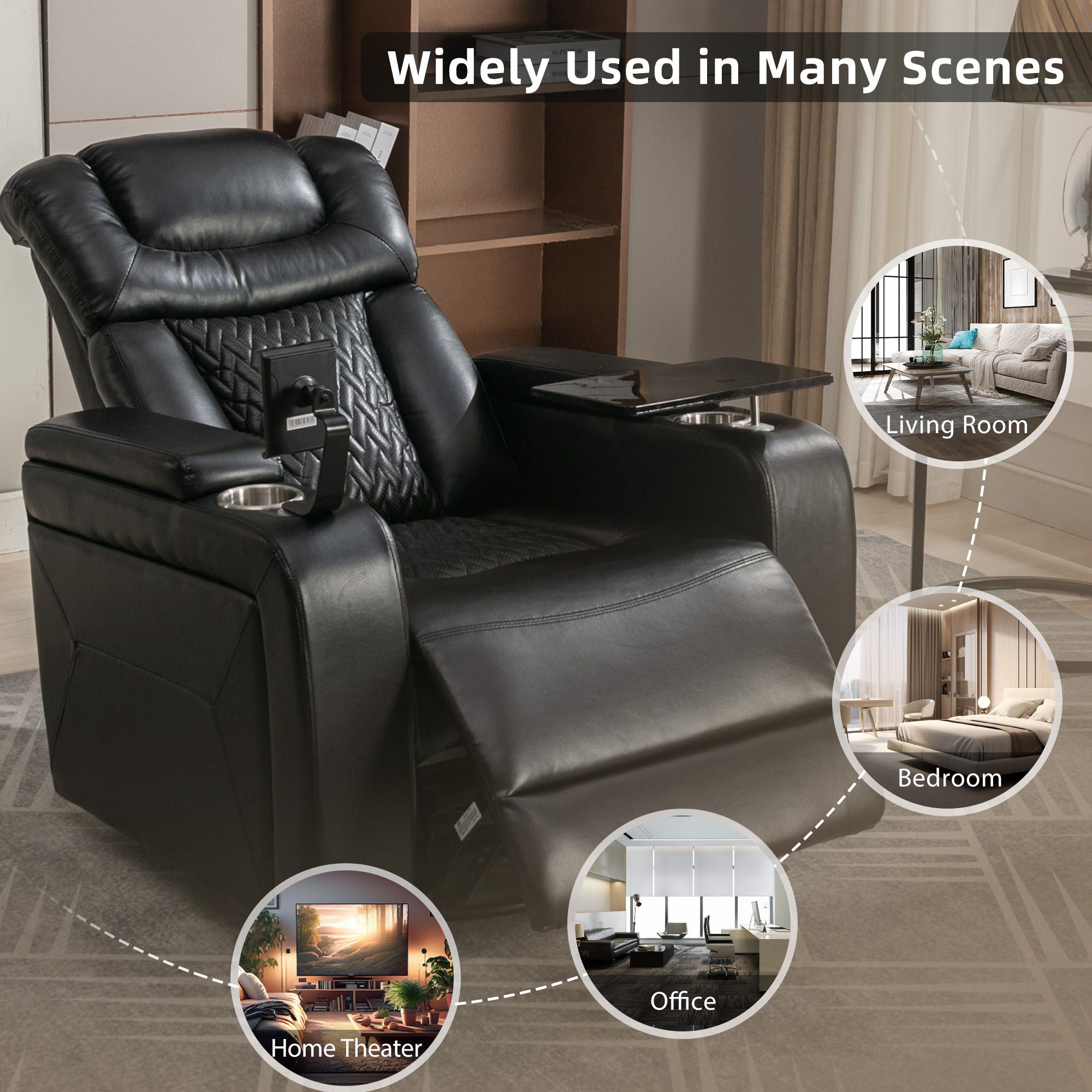270 Degree Swivel Power Recliner With Tray Table, Phone Holder, Cup Holder, USB Port