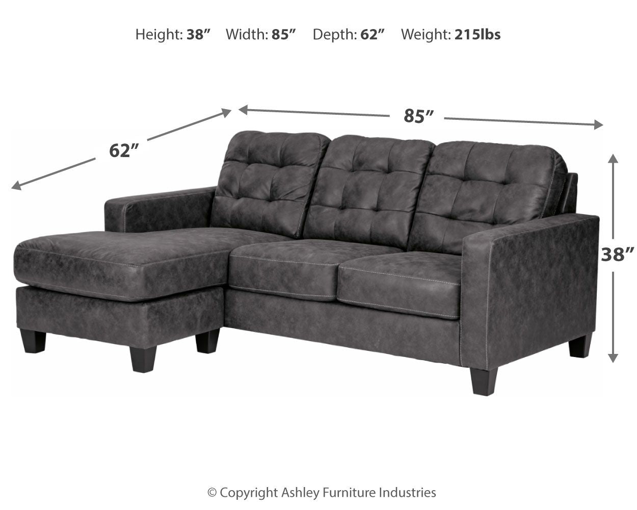 Ashley Furniture Venaldi - Gunmetal - Sofa Chaise Queen Sleeper | Meri Furniture