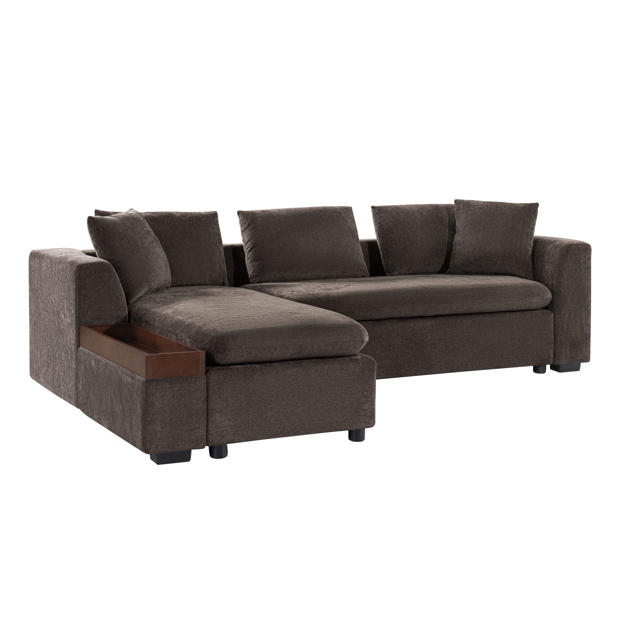 Modern L Shaped Sectional Sofa With Chenille Upholstery And Wooden Storage