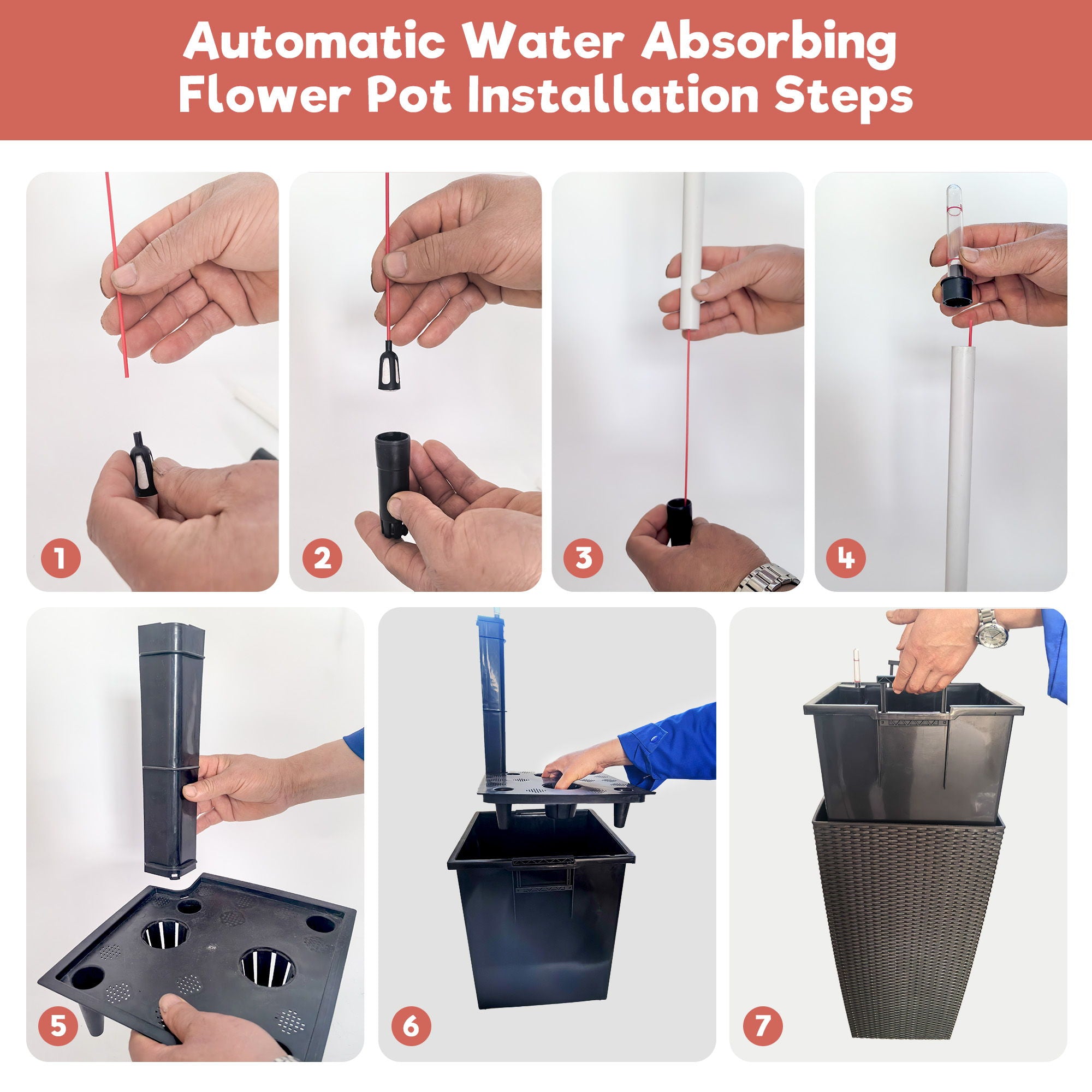 Large Self Watering Flower Pot With Drainage Holes & Inner Tray