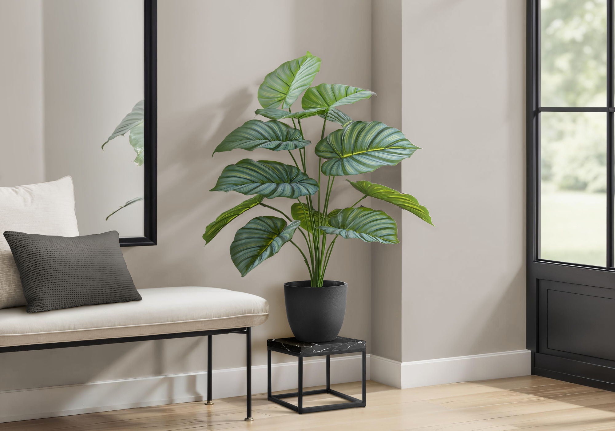 24" Tall, Artificial Plant, Calathea, Indoor, Faux, Fake, Table, Greenery, Potted, Real Touch, Decorative - Green / Black