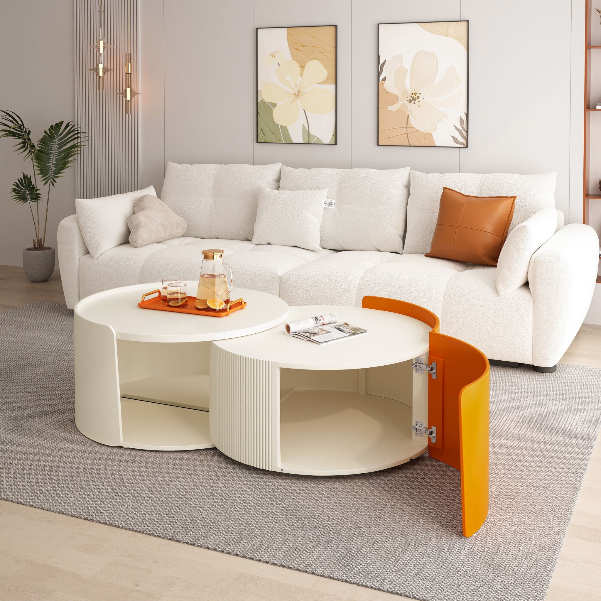 Modern Round Nesting Coffee Table With Extendable Sliding Top