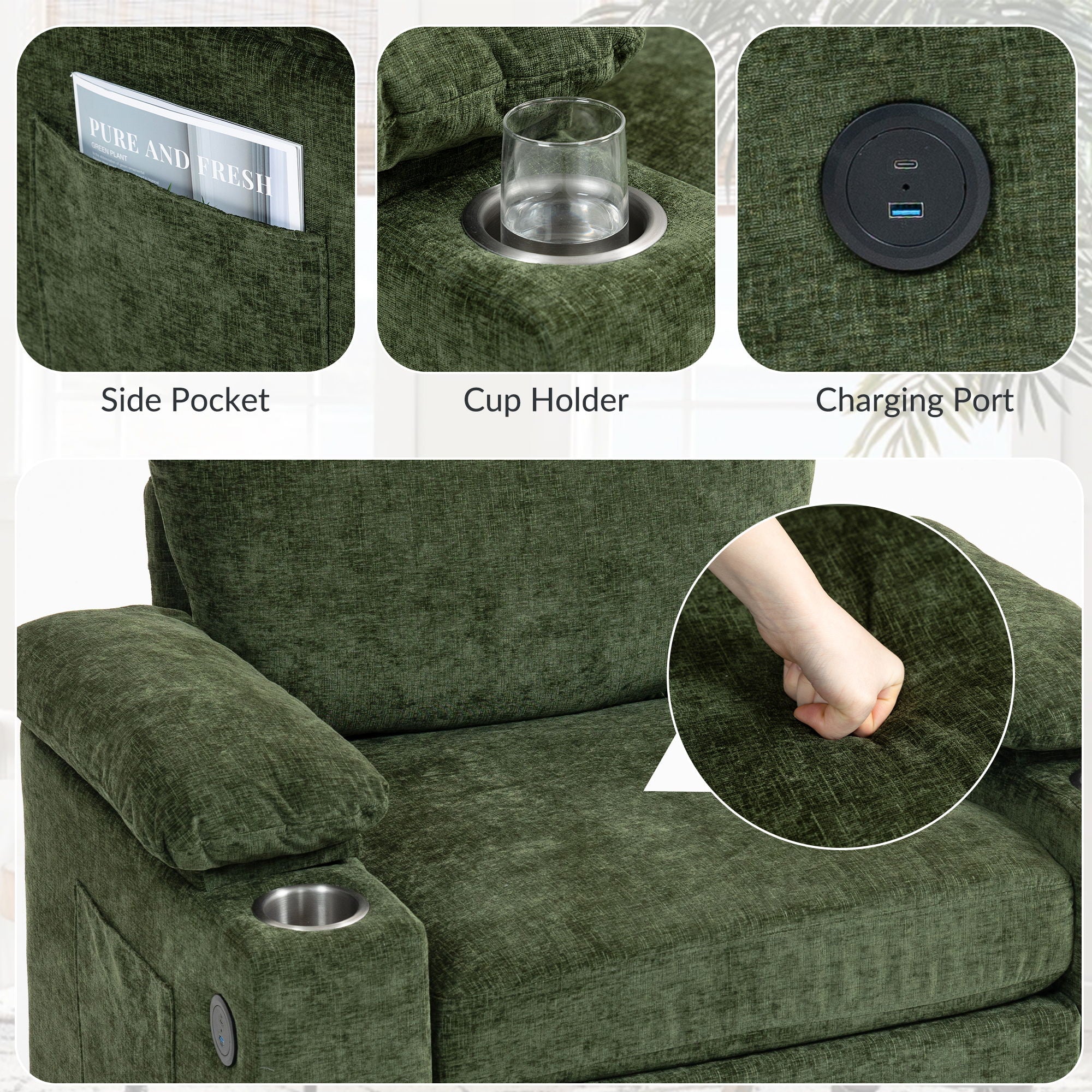 Modern Oversized Chair With Ottoman, Cupholders And USB Charging Ports