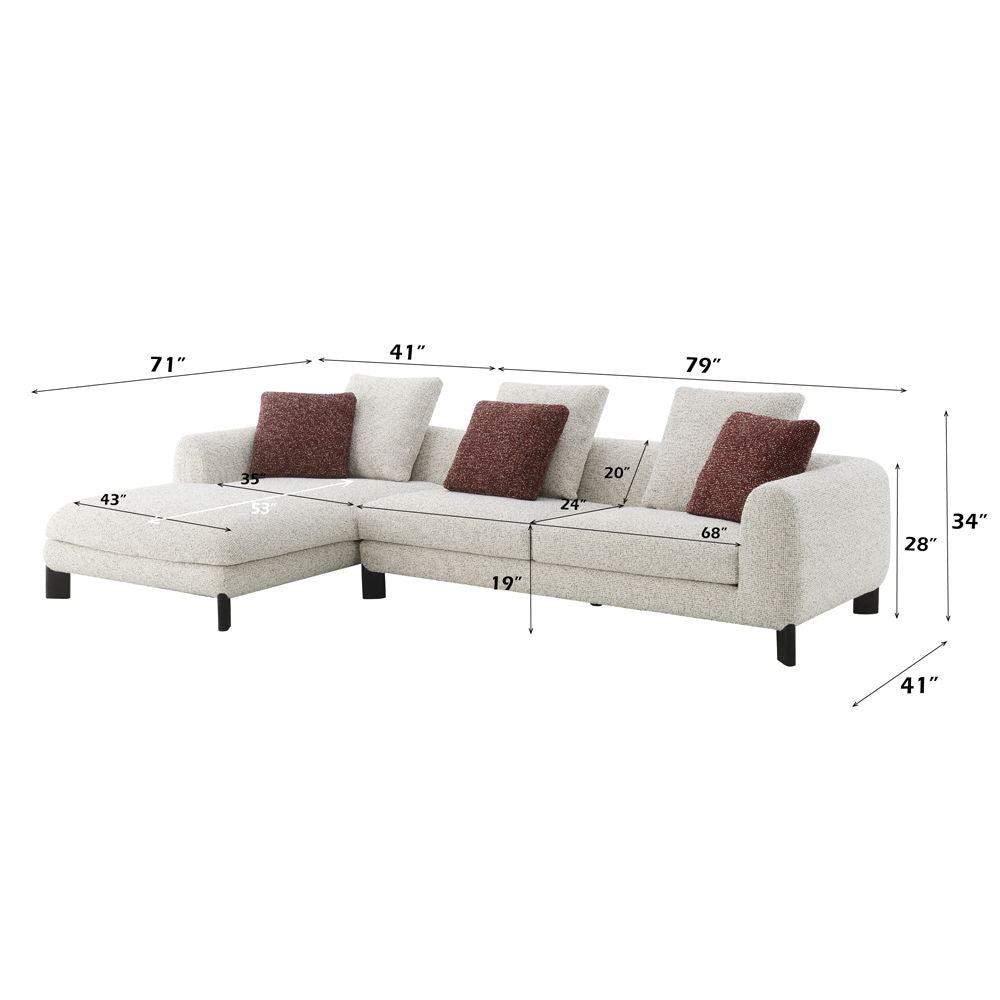 Mardi - Sectional Sofa With 6 Pillows - Maroon & Beige Tweed