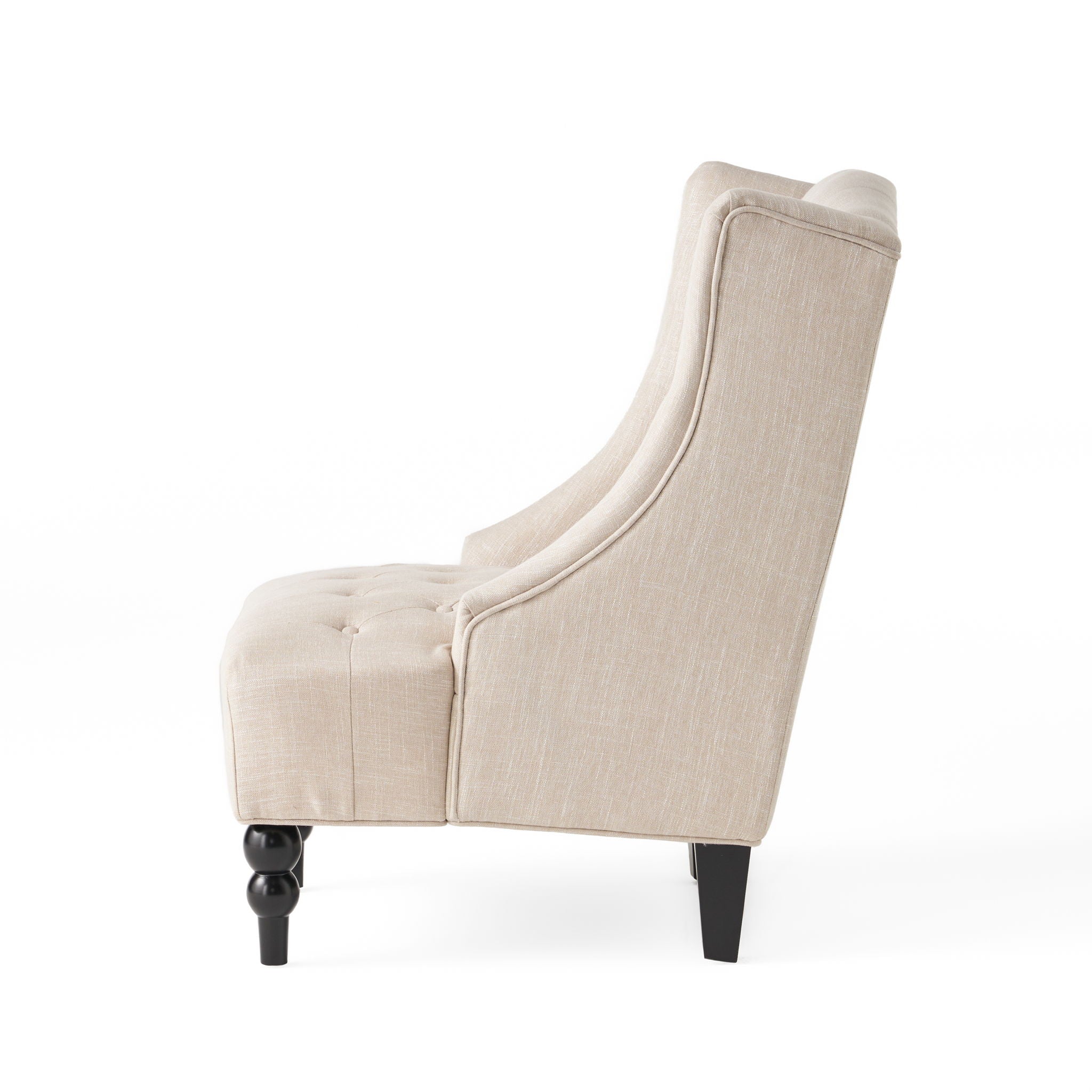 Contemporary Hi Back Club Chair With Wingback Design - Light Beige