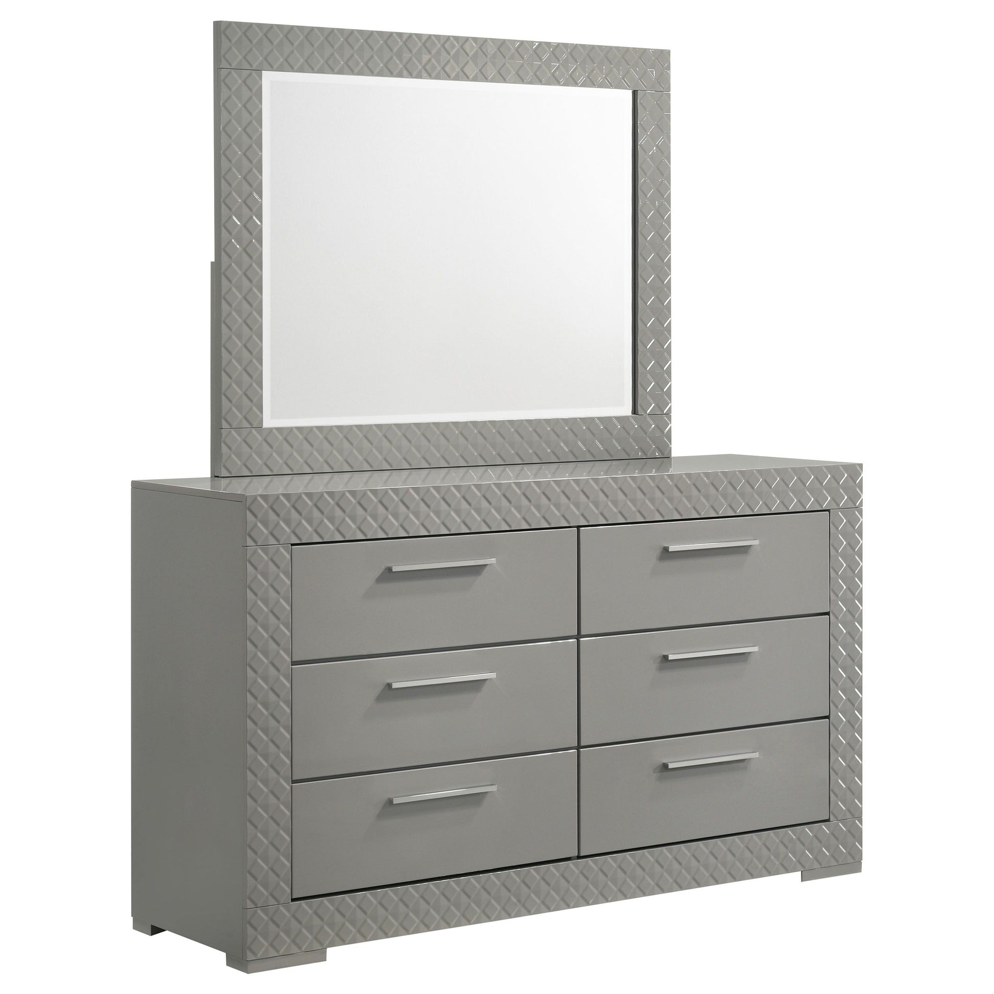 Coaster Fine Furniture Ives - 6-Drawer Dresser And Mirror - Gray High Gloss | Meri Furniture
