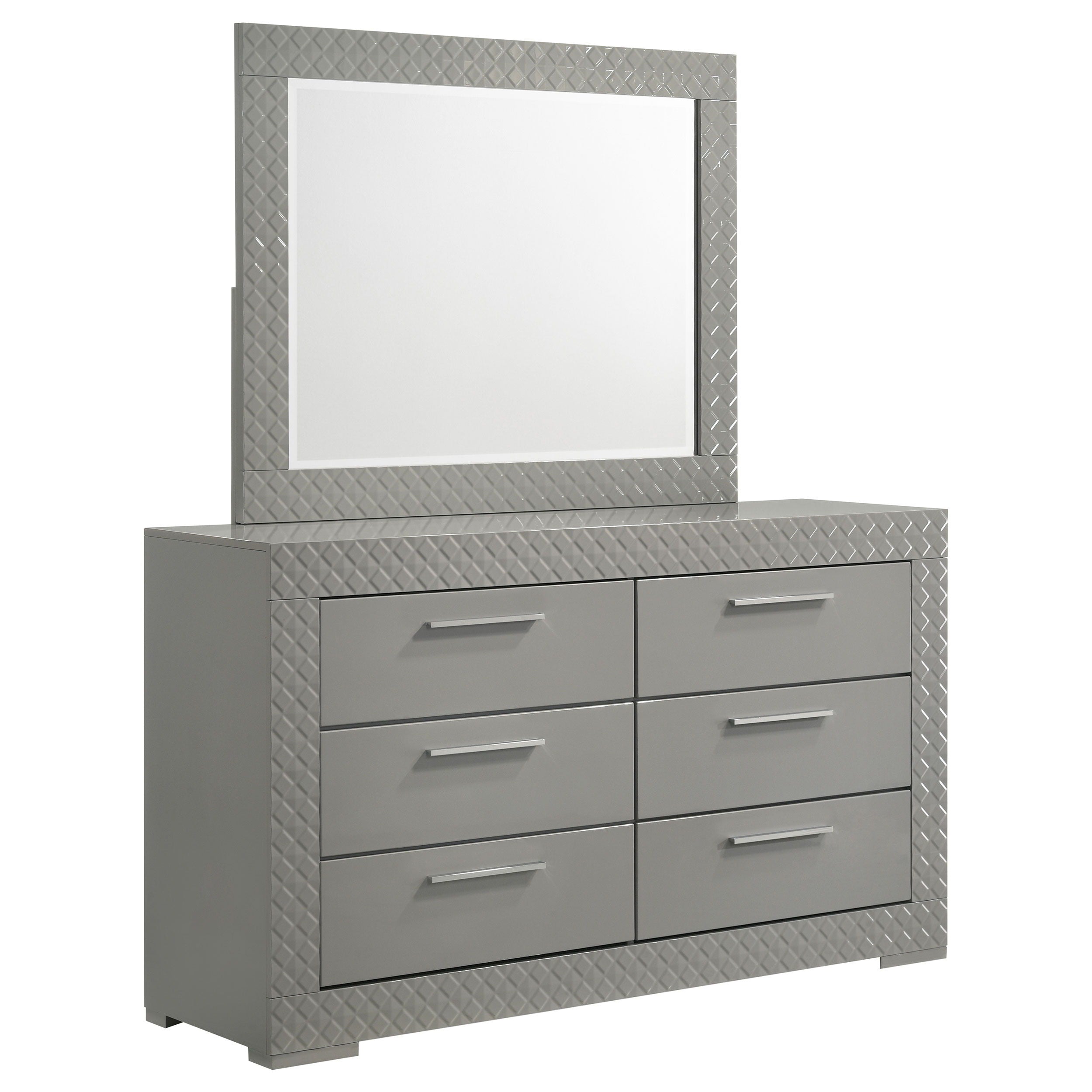 Coaster Fine Furniture Ives - 6-Drawer Dresser And Mirror - Gray High Gloss | Meri Furniture