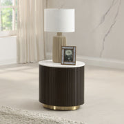 ACME Clayten - End Table - White Natural Marble Top & Espreeso Finish | Meri Furniture