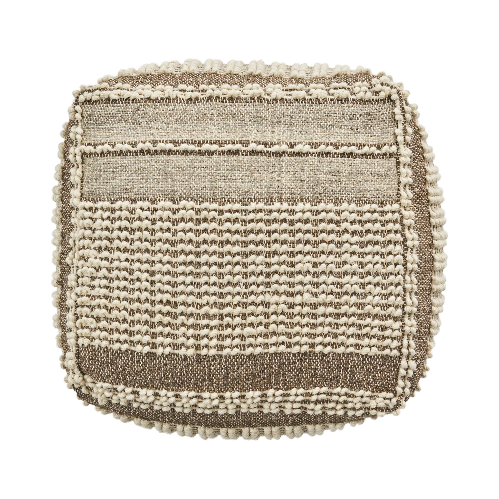 Rustic Wool And Cotton Large Pouf, Handcrafted Tufted Design - Brown / Beige