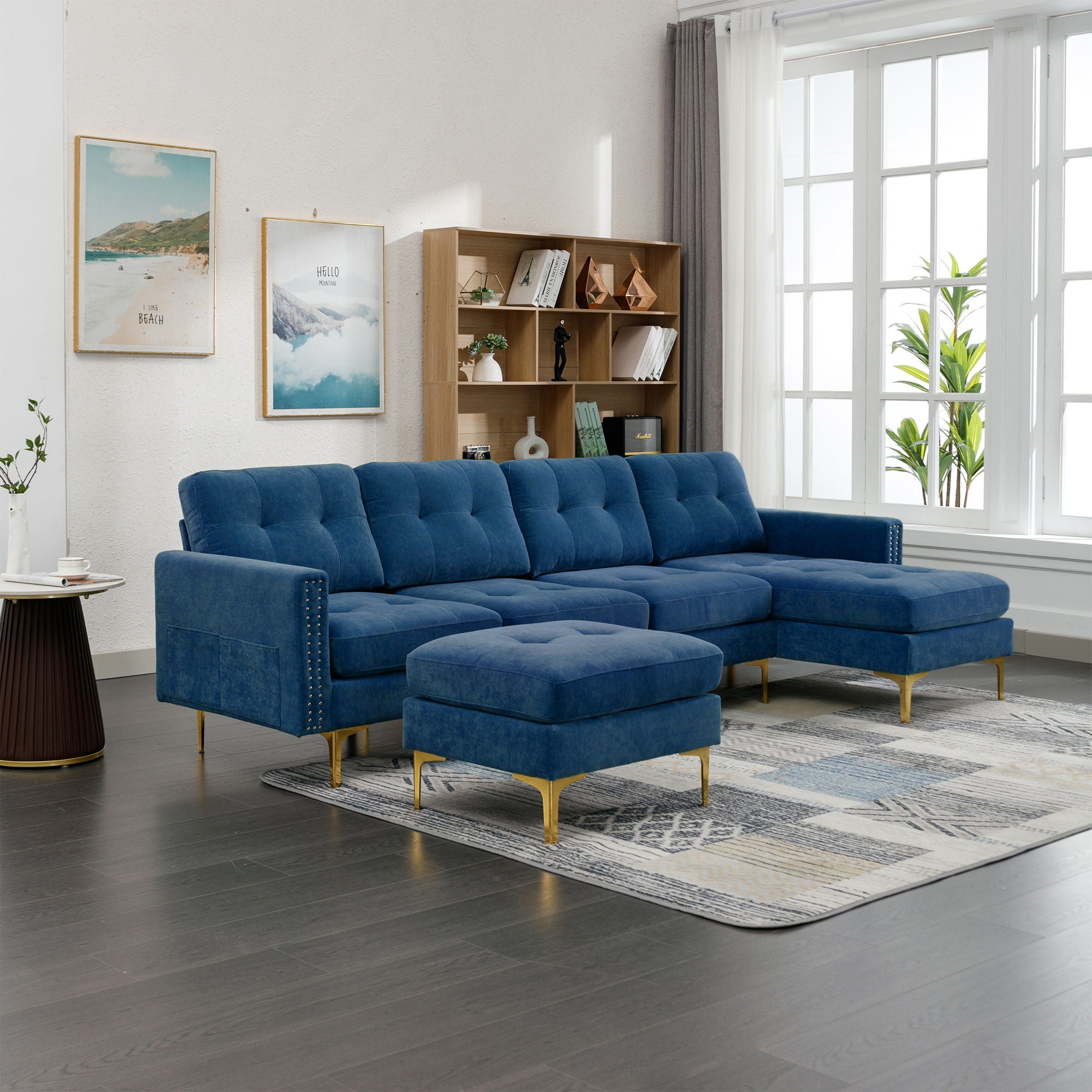Modern L - Shape Convertible Sectional Sofa With Movable Ottoman