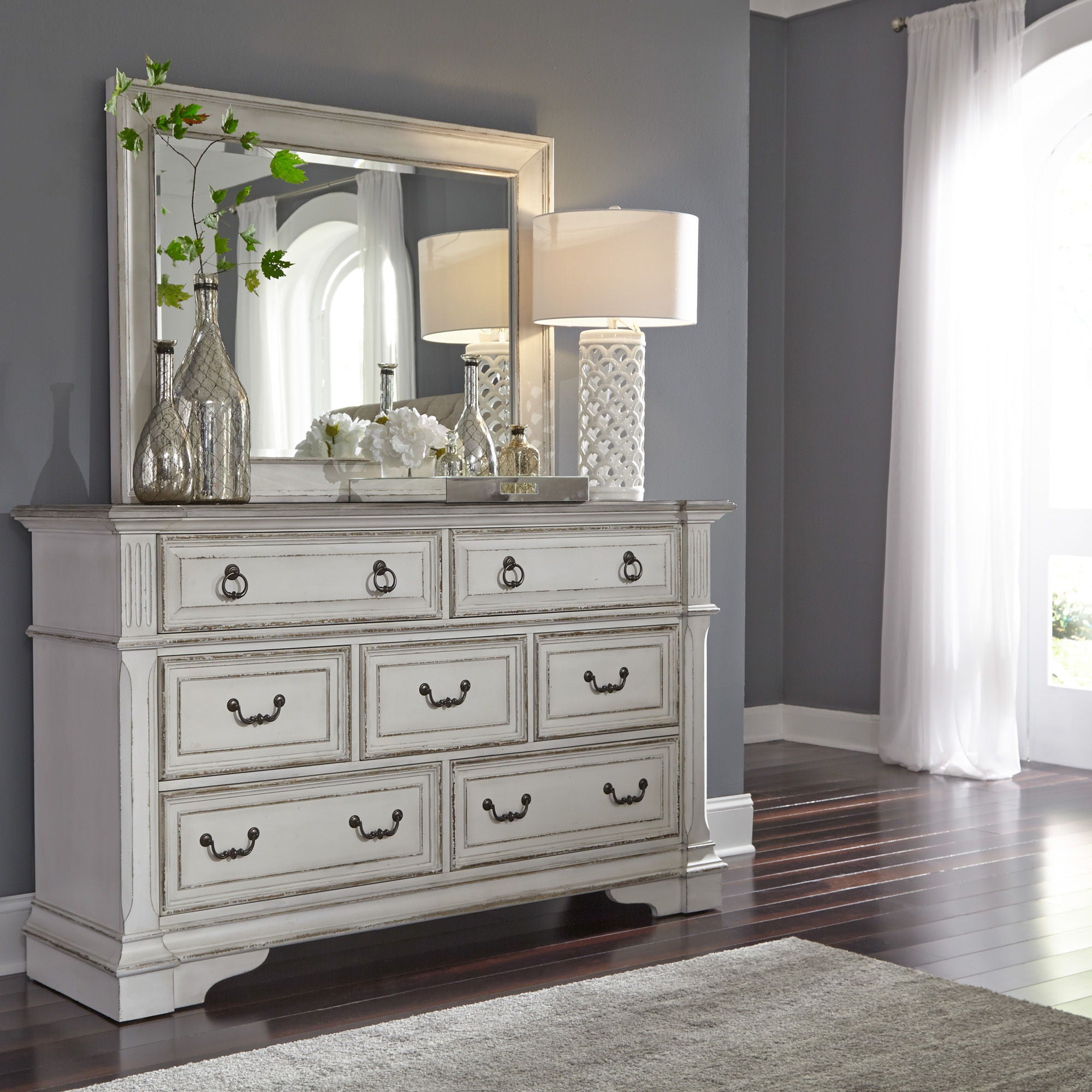 Liberty Furniture Abbey Park - Dresser & Mirror - White | Meri Furniture