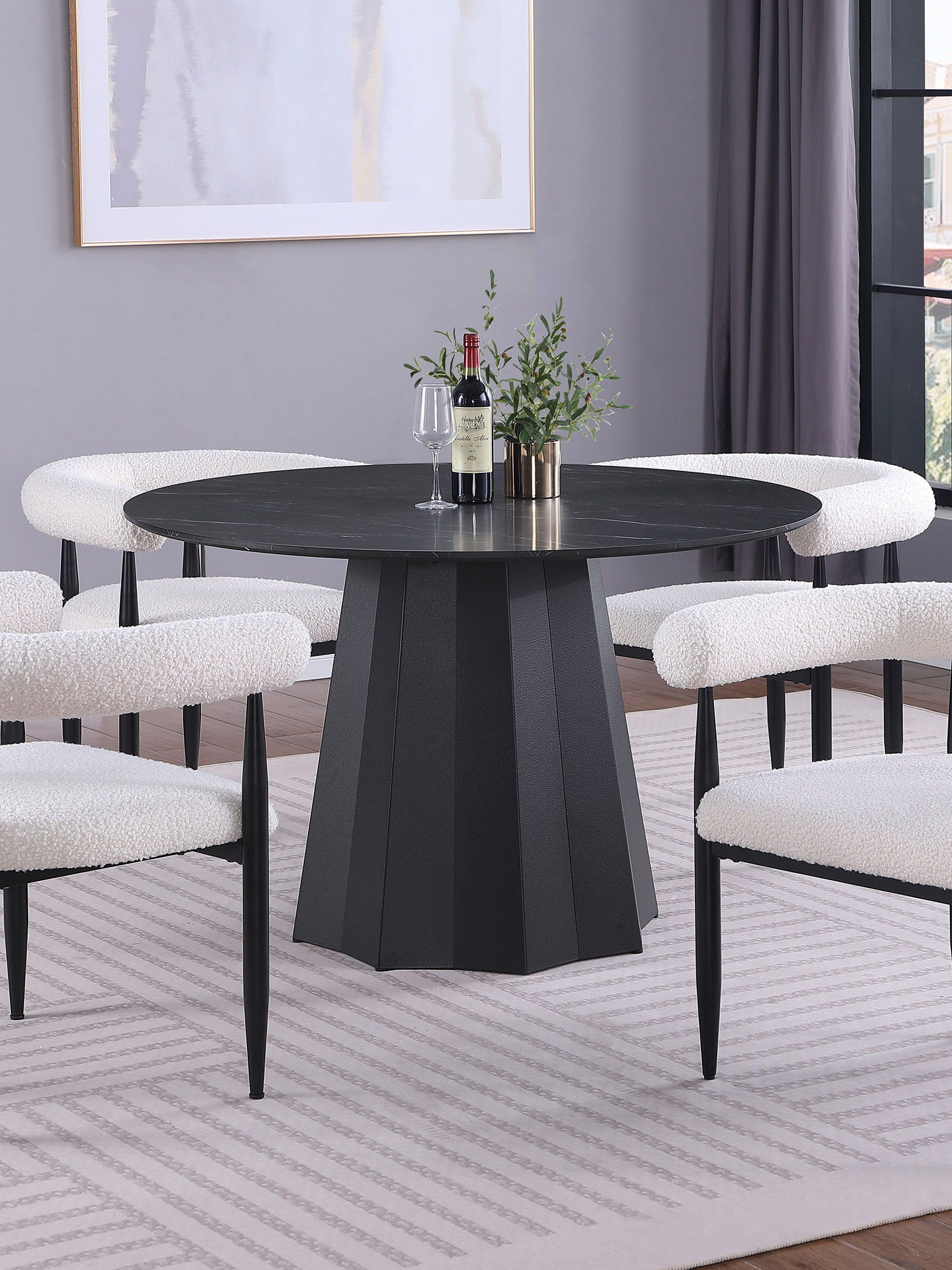 Coaster Fine Furniture Camden - Round Faux Marble Top Dining Table - Black | Meri Furniture