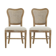 Classic Retro Dining Chair (Set of 2) With Rattan Backrest - Dark Brown / Beige
