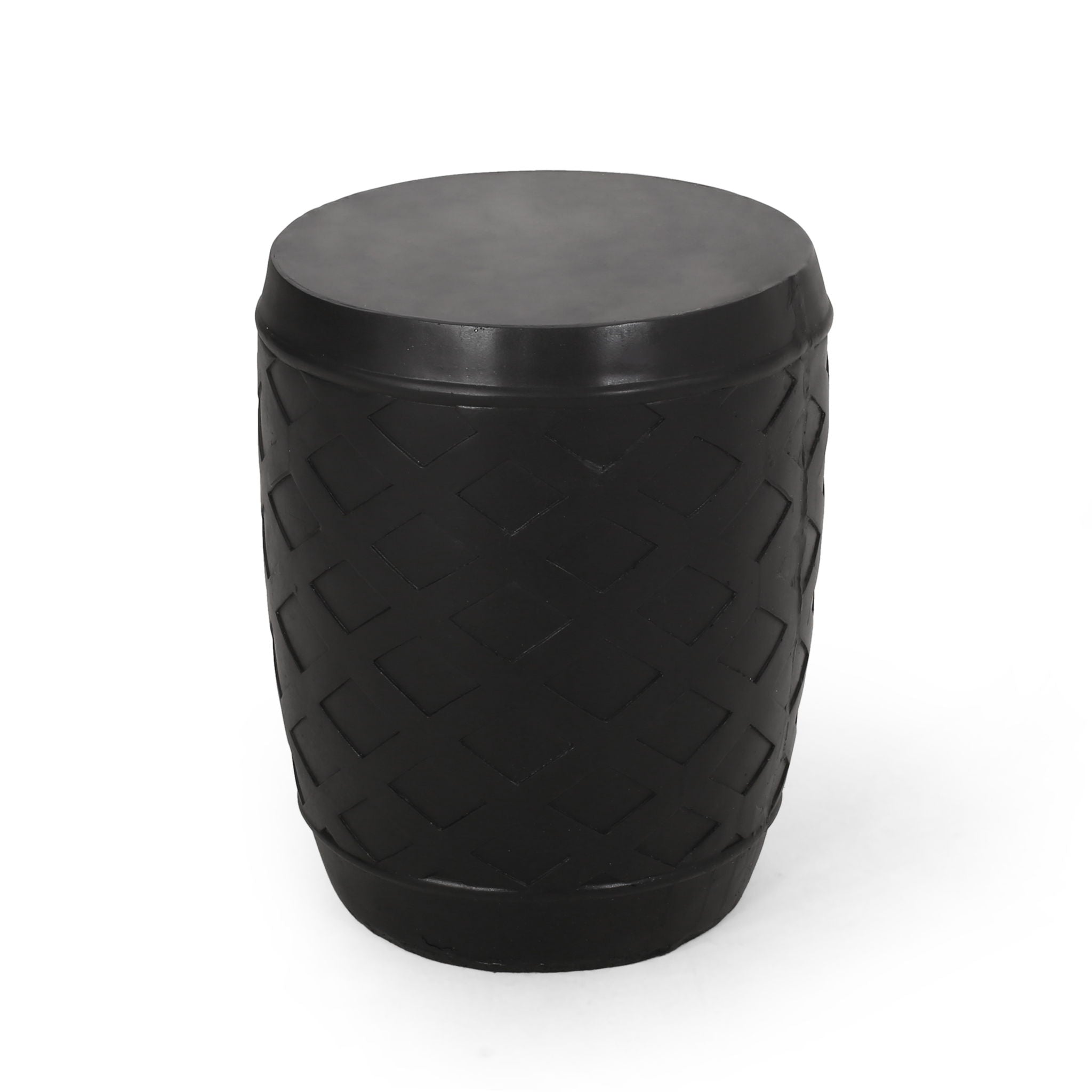 Outdoor Side Table With Lattice Design And Round Top - Black