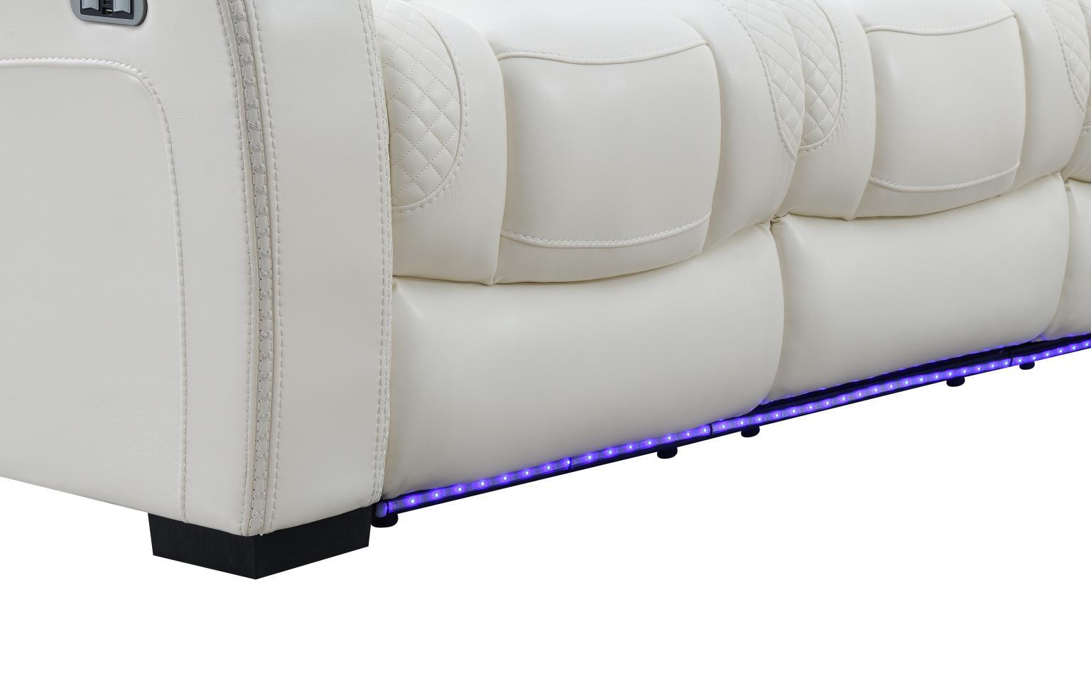 U94 - LED Power Reclining With Power Headrest, And Drop Down Table Sofa - White