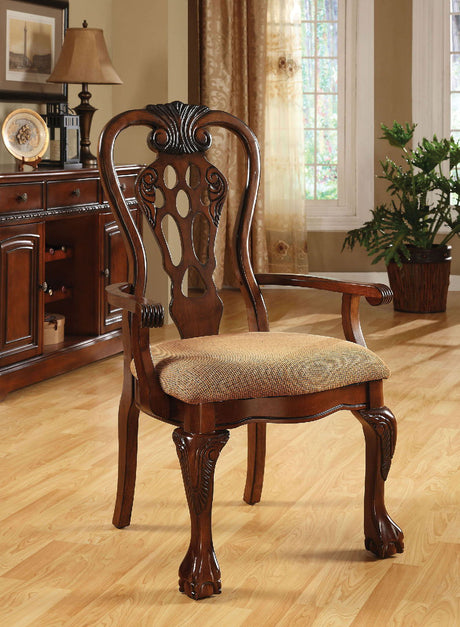 Furniture of America George Town - Arm Chair (Set of 2) - Cherry / Beige | Meri Furniture