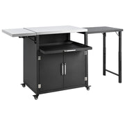 Versatile Outdoor Cabinet With Folding & Expandable Work Surfaces, Ample Storage Space, And Lockable Wheels - Matte Black