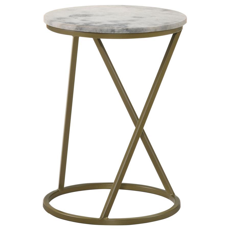 Coaster Fine Furniture Malthe - Round Marble Top Accent Side - White And Antique Gold | Meri Furniture