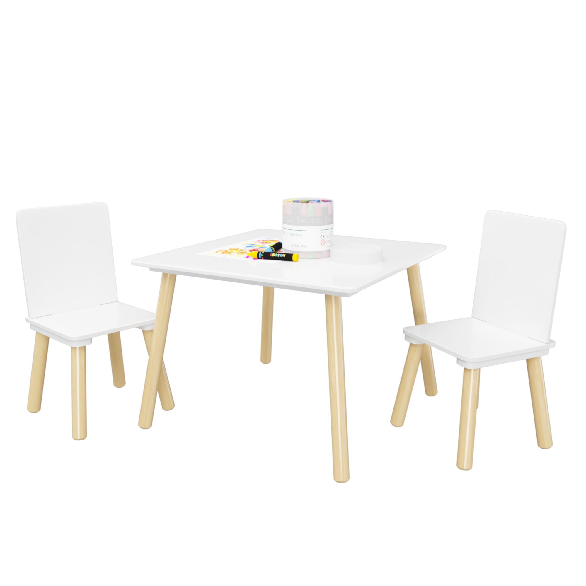 Kids Table And 2 Chairs Set, 3 Piece Toddler Activity Play - White