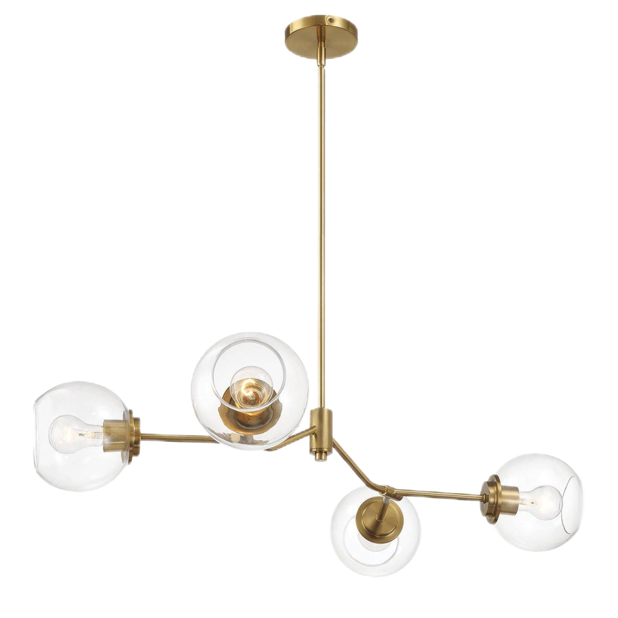 Jewel - 4 Lights Modern Farmhouse Chandelier Ceiling Hanging Light Fixture - Clear / Gold