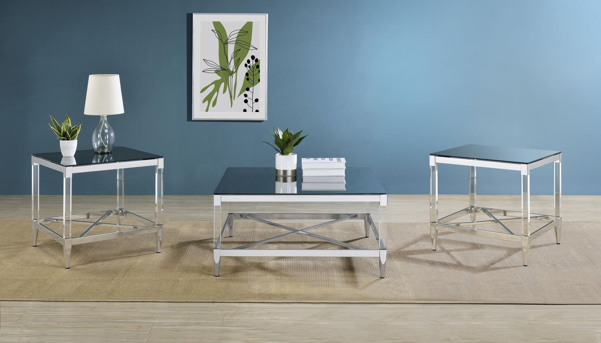 Lindley 3-piece Square Coffee and End Table Set Chrome