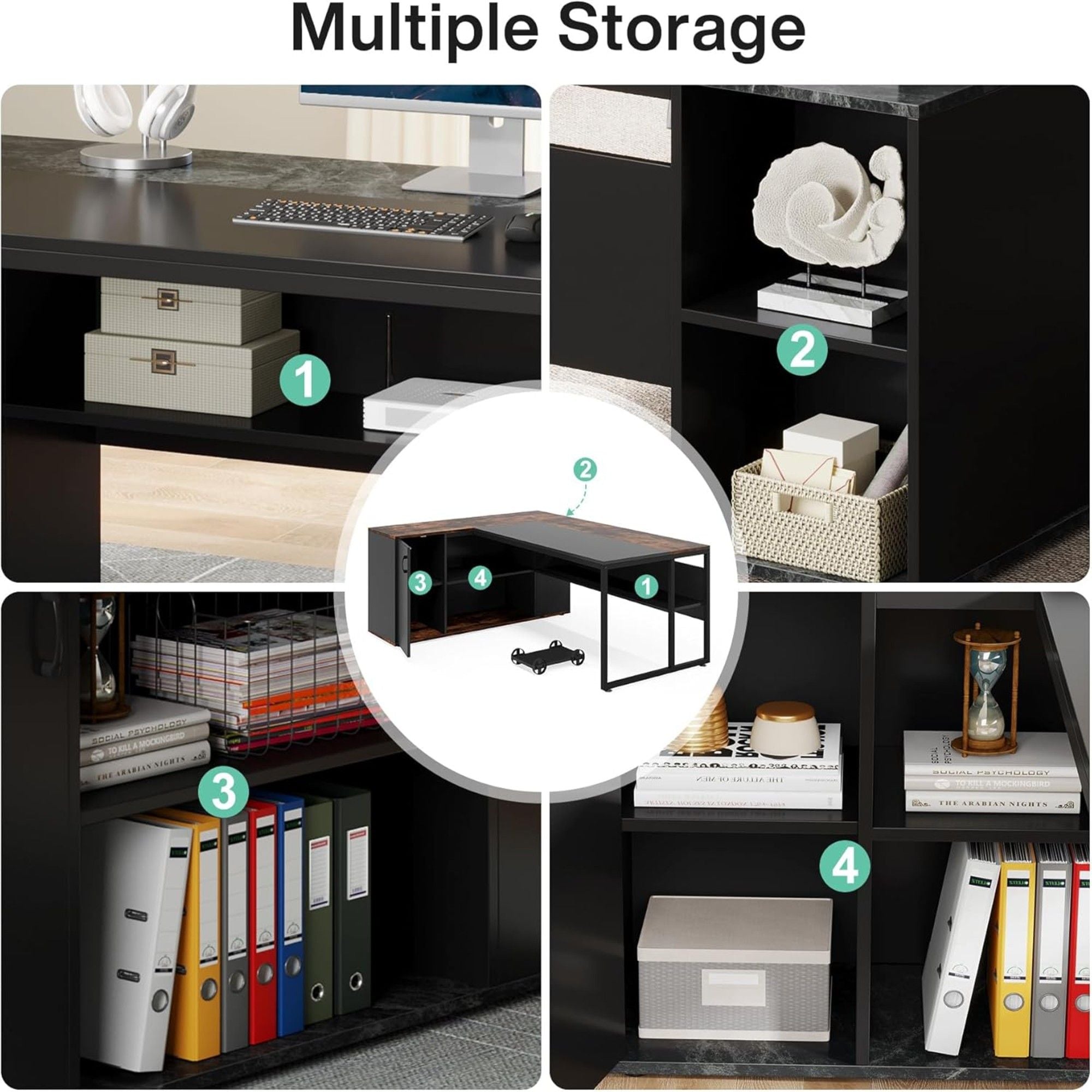 L-Shaped Executive Desk With Cabinet Storage