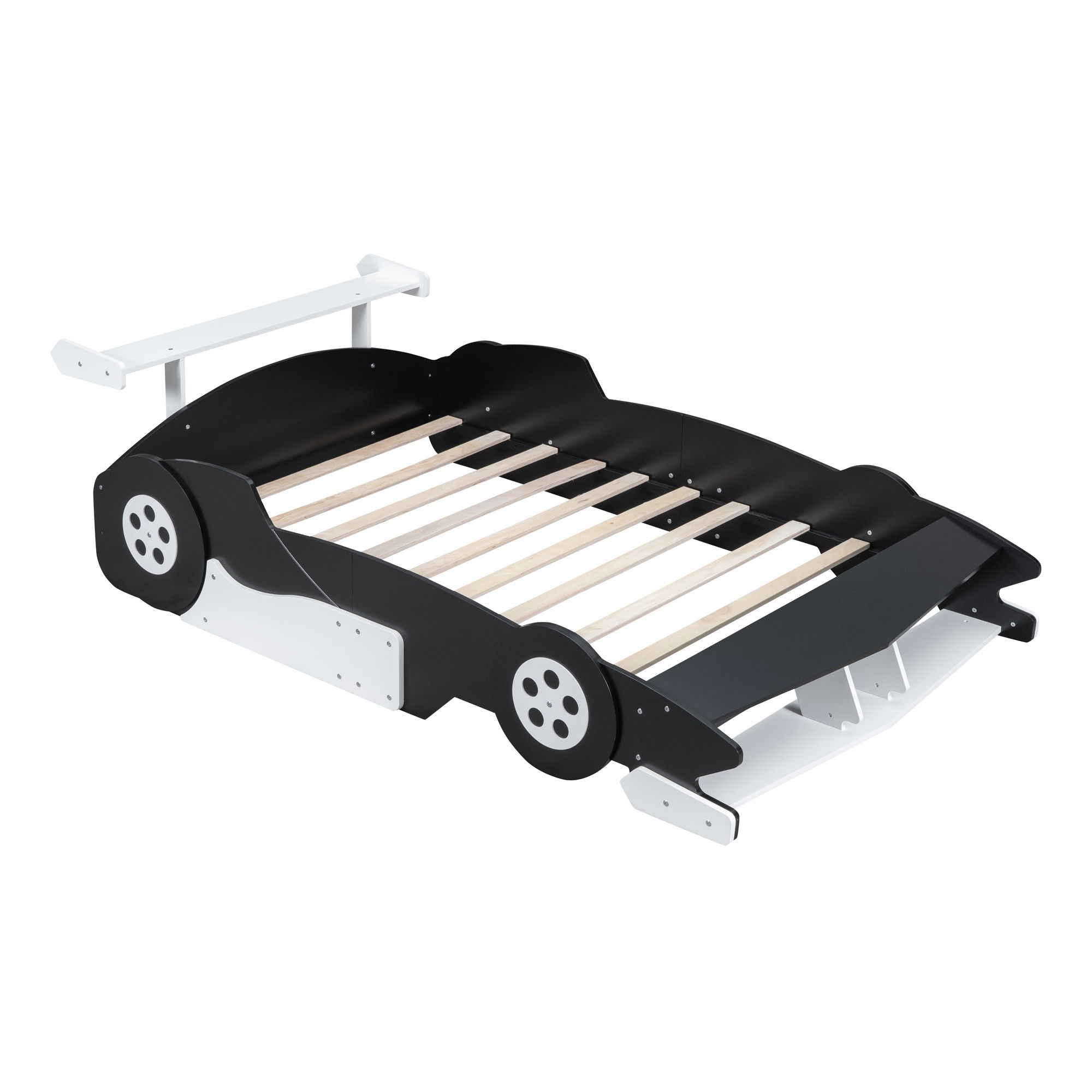 Race Car-Shaped Platform Bed With Wheels