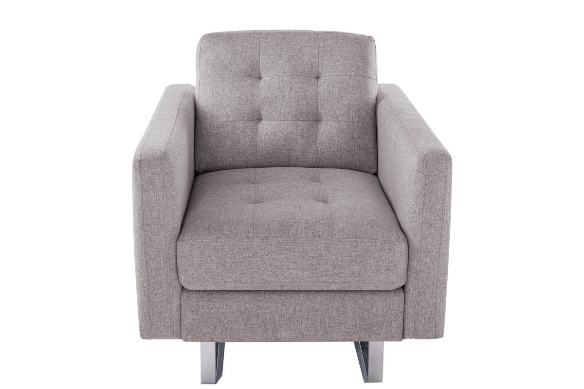 Victoria 33.5"W Beige Linen Fabric Armchair with Metal Legs, Side Pockets, and Pillow