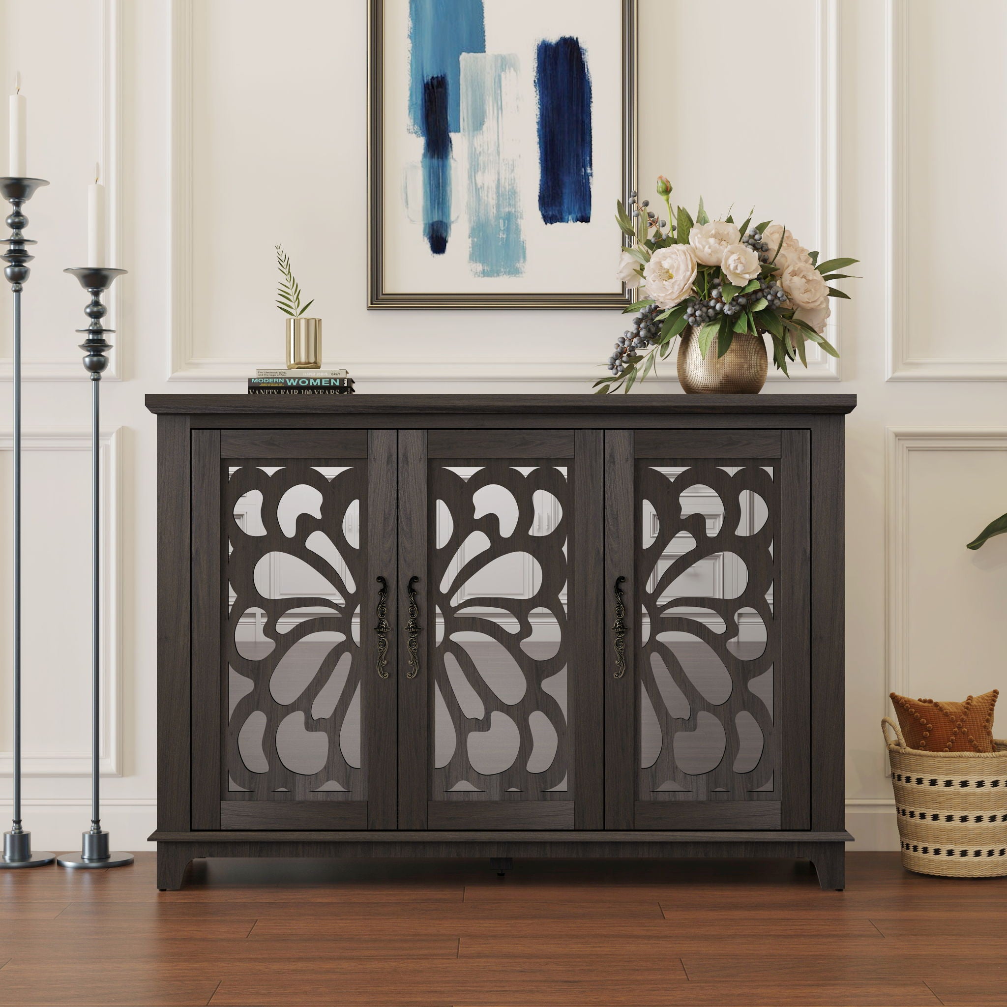 3 Door Mirrored Sideboard Cabinet With Adjustable Shelves
