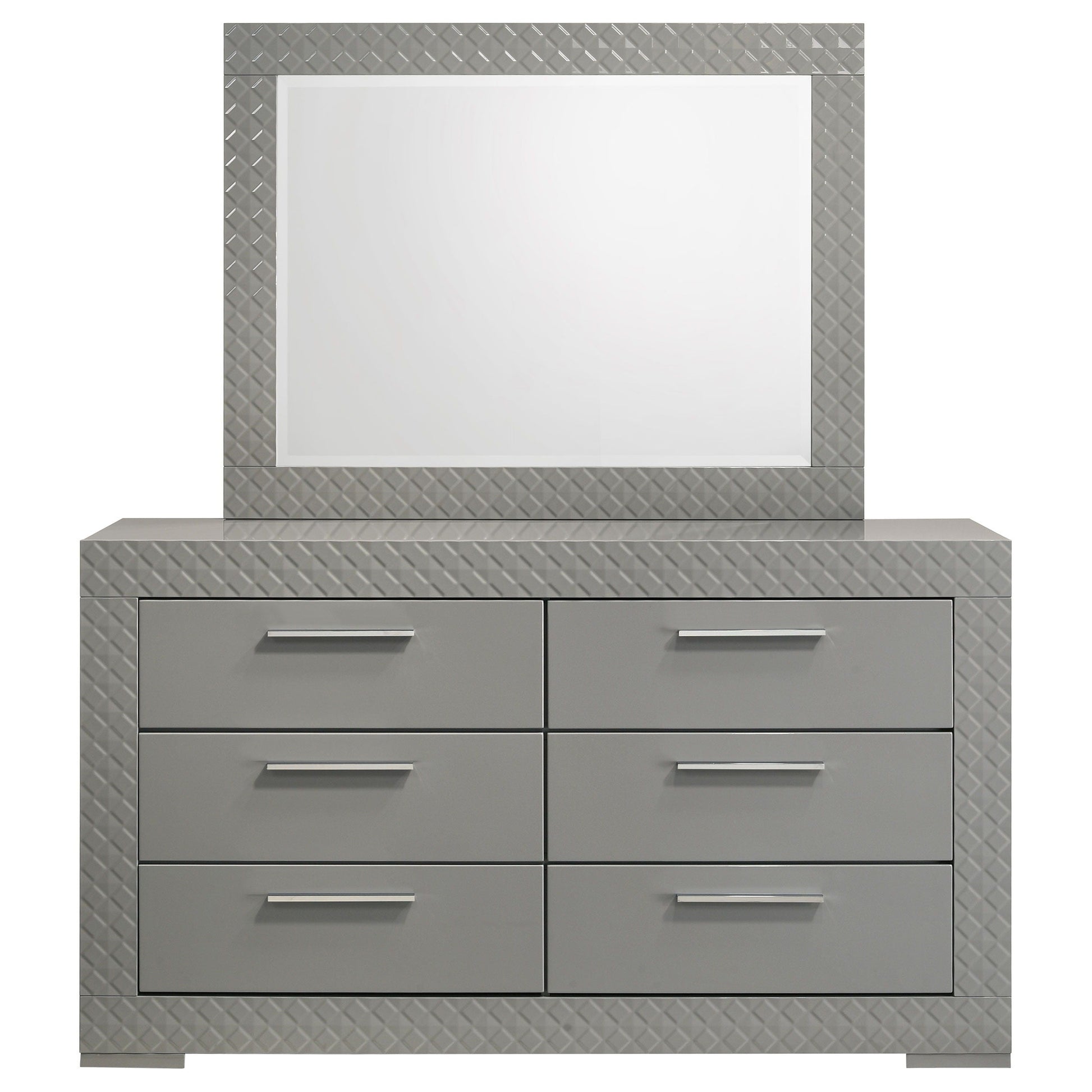 Coaster Fine Furniture Ives - 6-Drawer Dresser And Mirror - Gray High Gloss | Meri Furniture