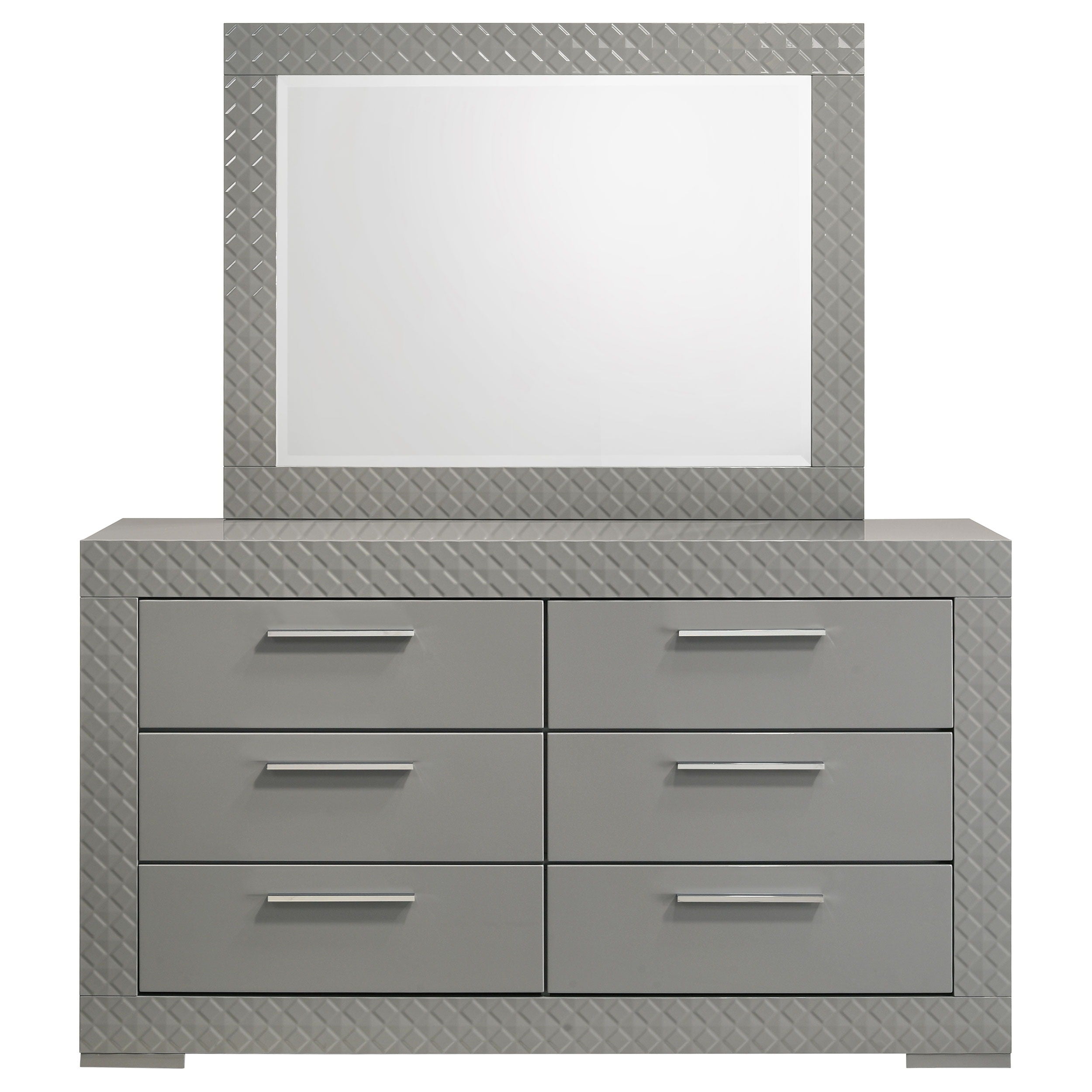 Coaster Fine Furniture Ives - 6-Drawer Dresser And Mirror - Gray High Gloss | Meri Furniture