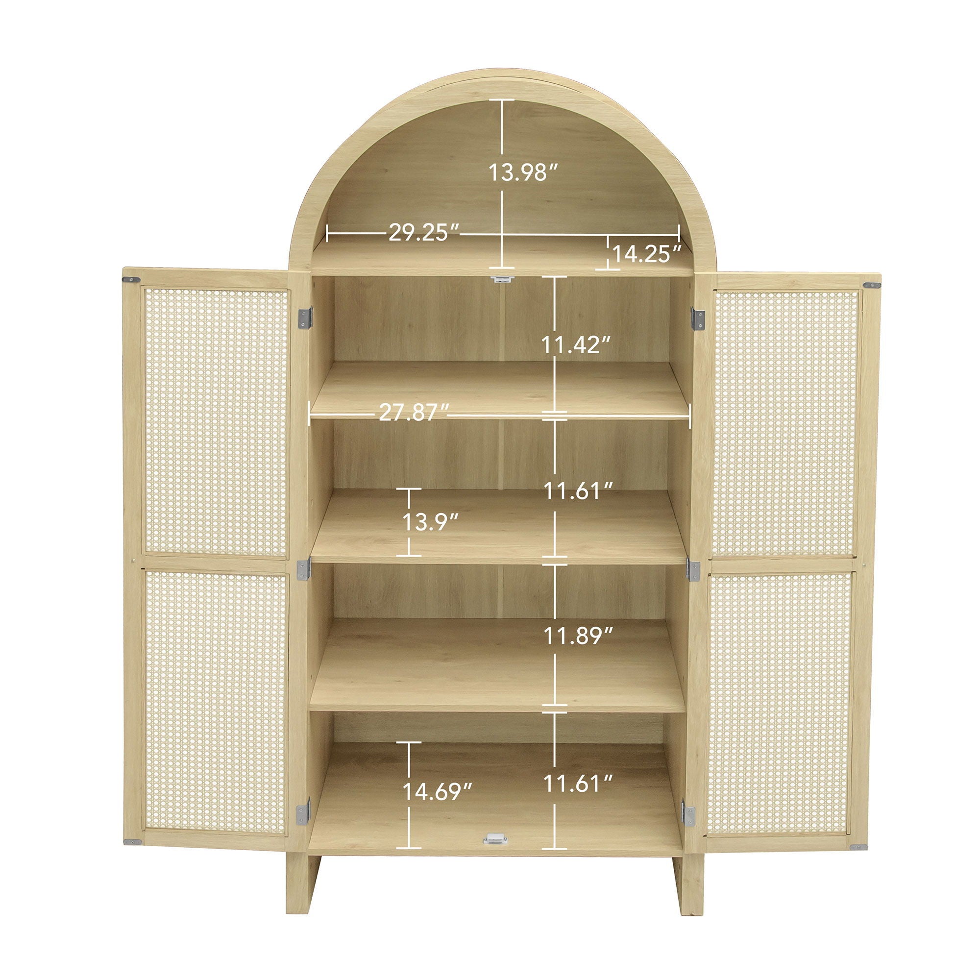 Tall Arched Kitchen Pantry, Arched Storage Display Cabinet With 2 Drawers & Adjustable Shelves, Rattan Door Versatile Storage Cabinet For Kitchen, Dining Room - Natural