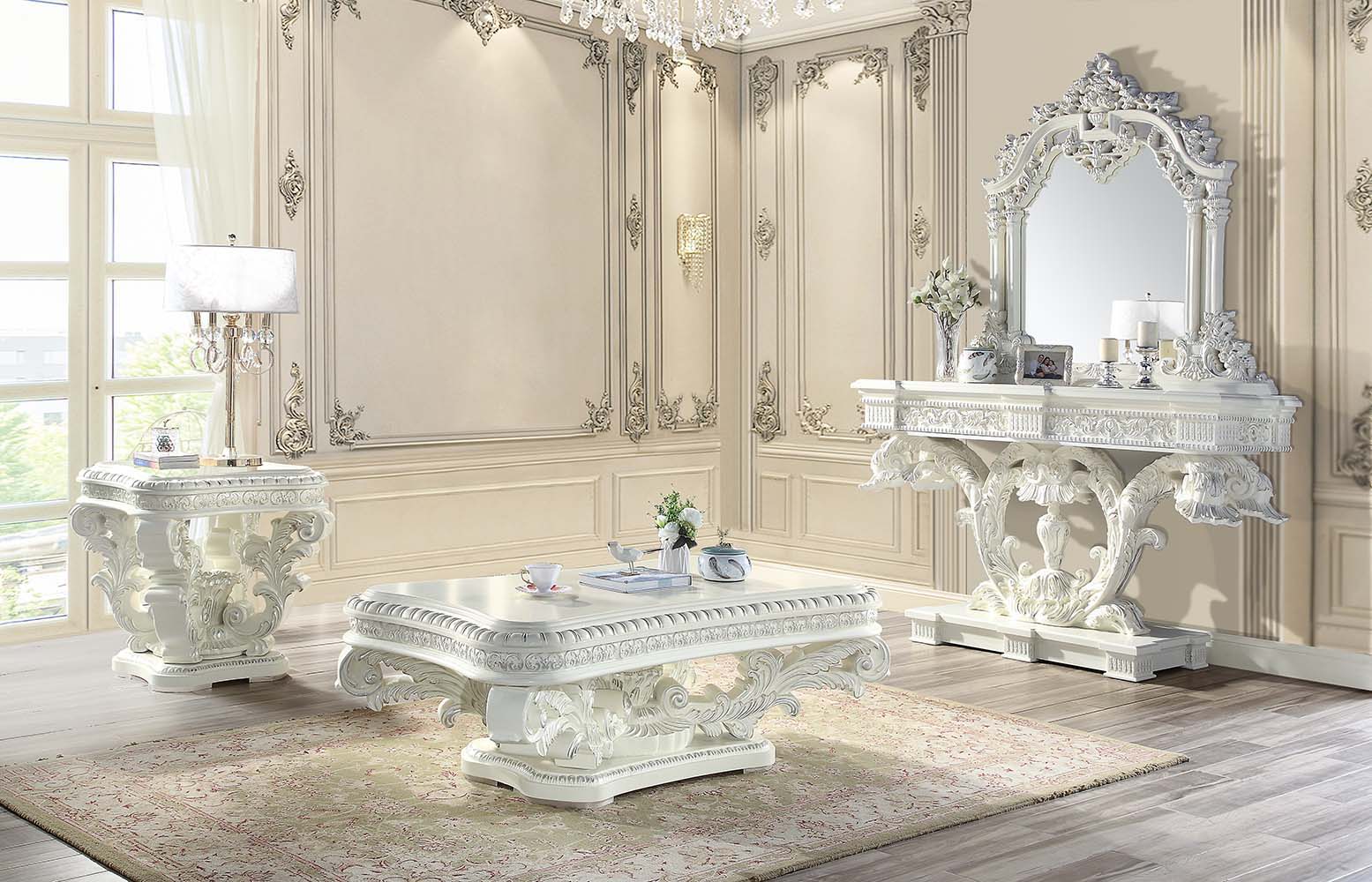 ACME Vanaheim - Console Table - Antique White Finish | Meri Furniture