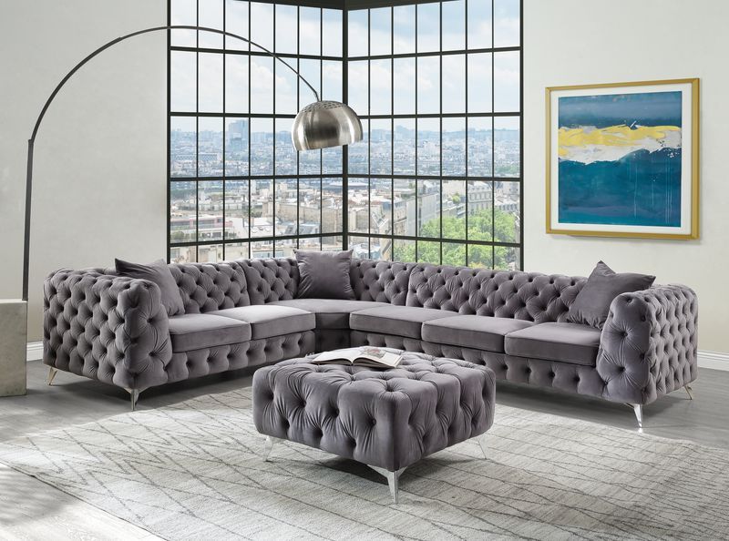 ACME Wugtyx - Ottoman - Dark Gray Velvet - 18" | Meri Furniture