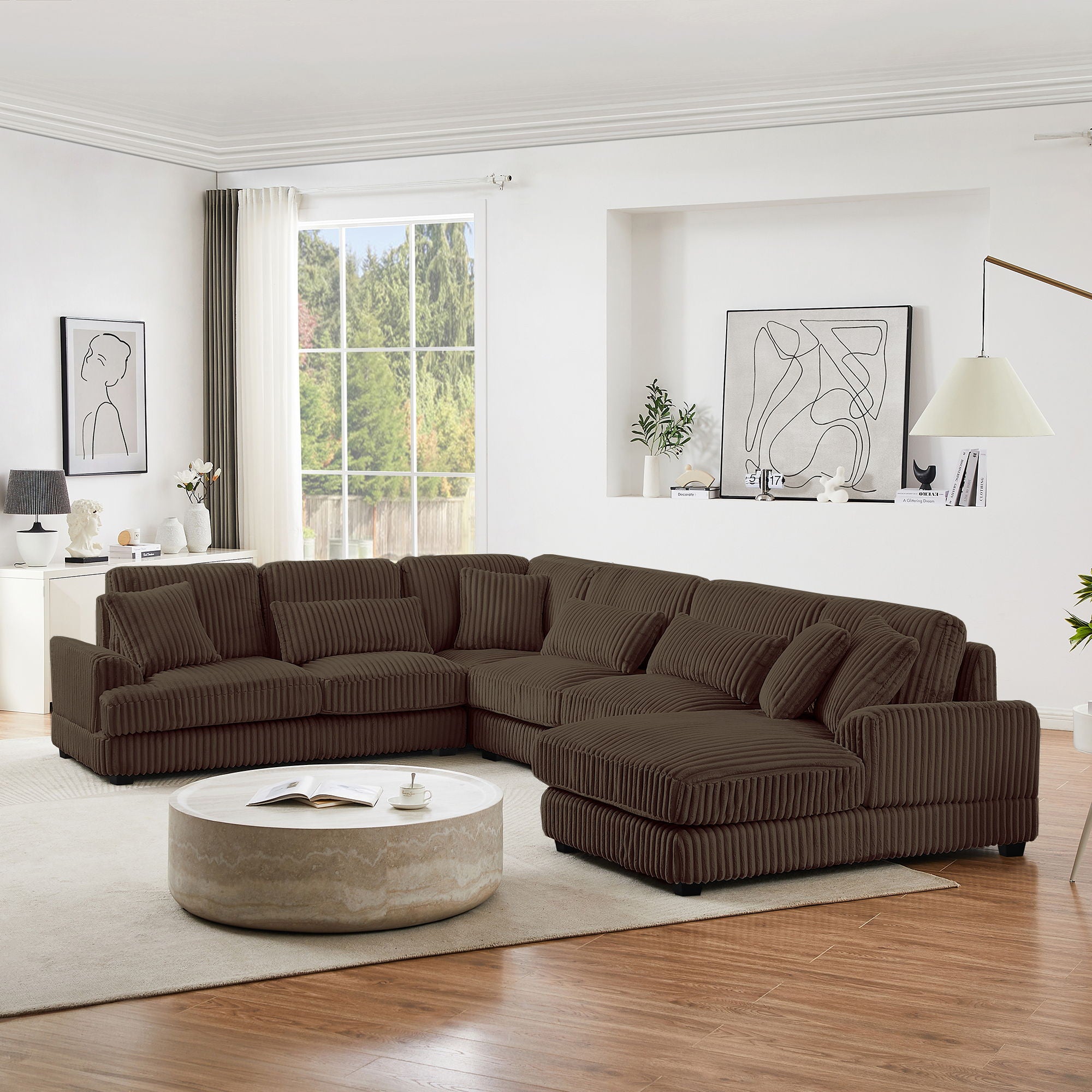 Oversized Sectional Sofa U - Shaped Sofa Couch Modern Sofa Upholstered In Soft Corduroy With A Chaise Lounge For Living Room