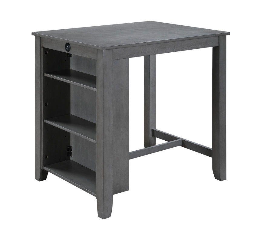 Graham 36" Gray Finish Small Space Counter Height Dining Table with USB Charging Ports and Shelves