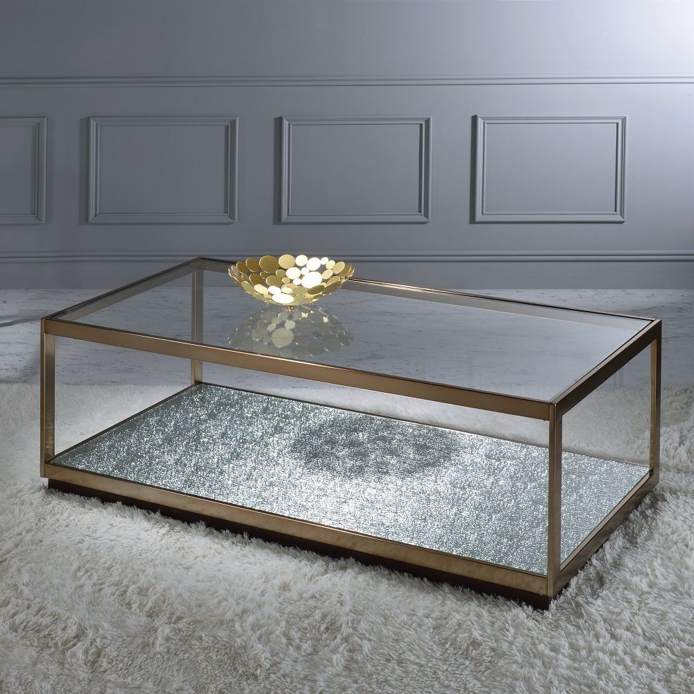 ACME Kaia - Coffee Table - Glass & Gold | Meri Furniture