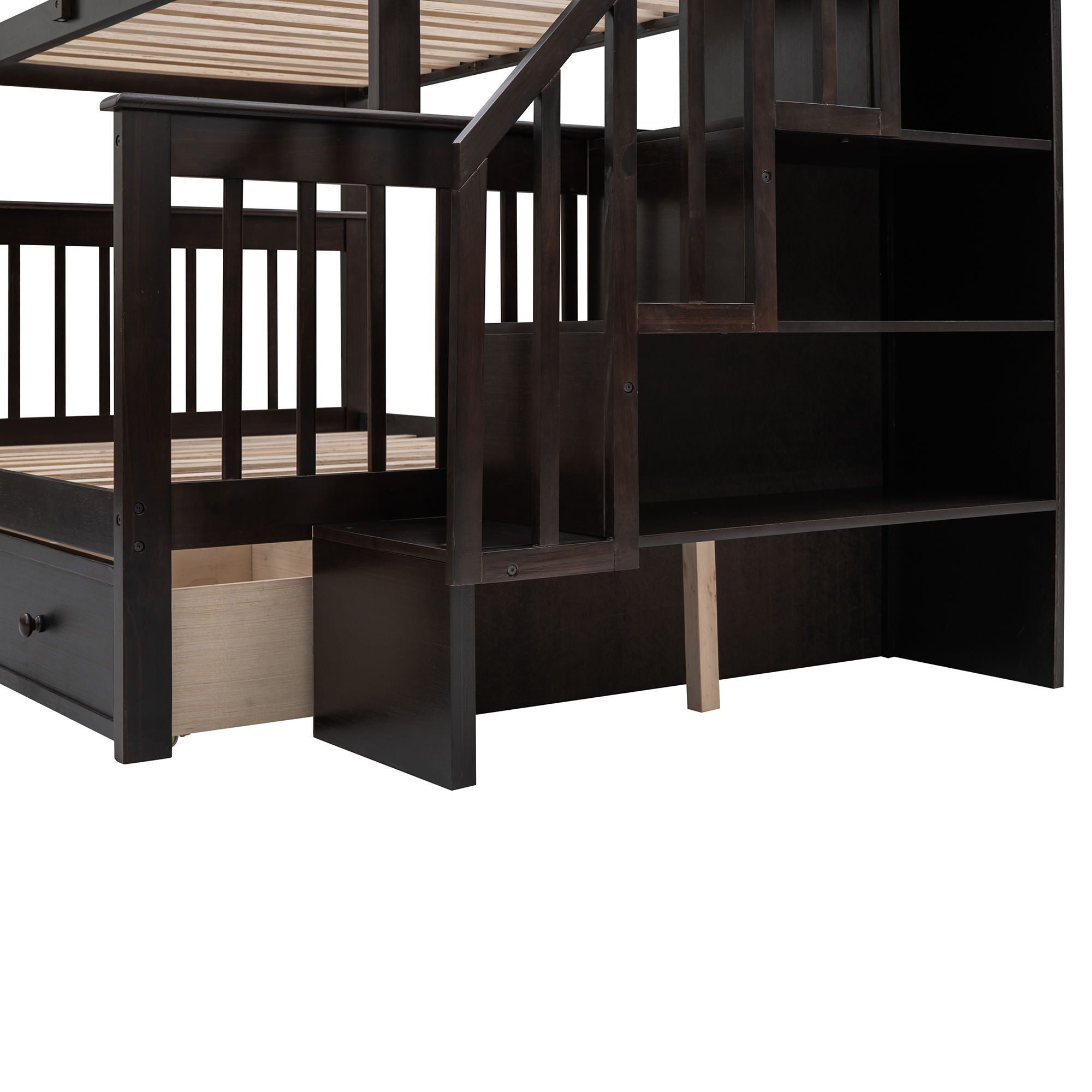 Stairway Bunk Bed With Storage And Guard Rail For Bedroom