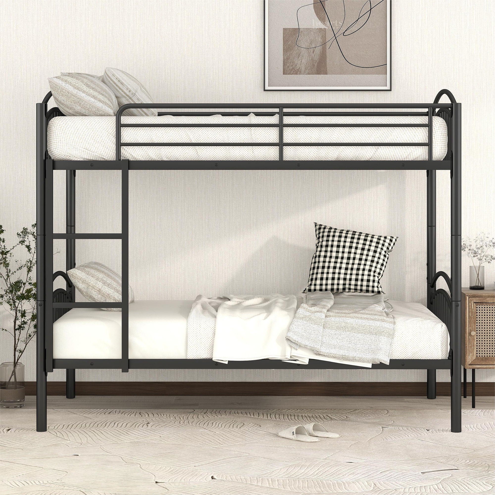 Twin Over Twin Bunk Bed, Divided Into Two Beds - Black