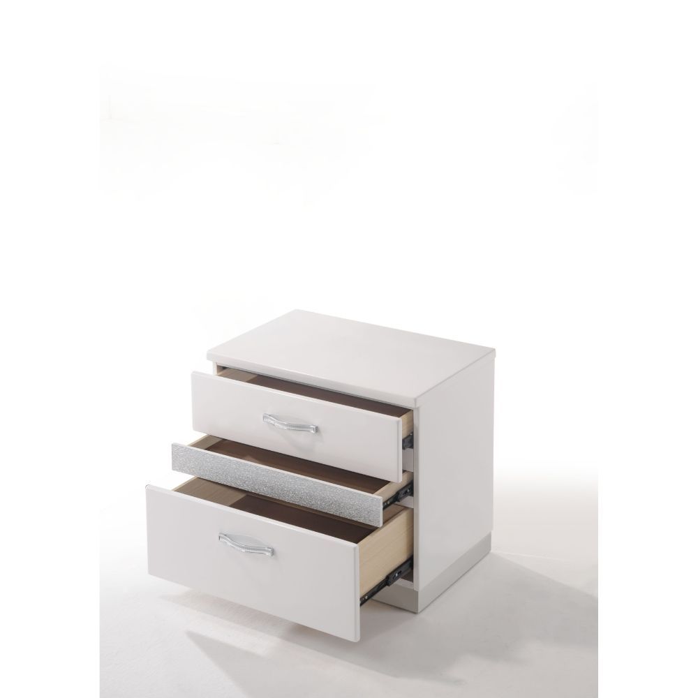 ACME Naima II - Nightstand - White High Gloss | Meri Furniture