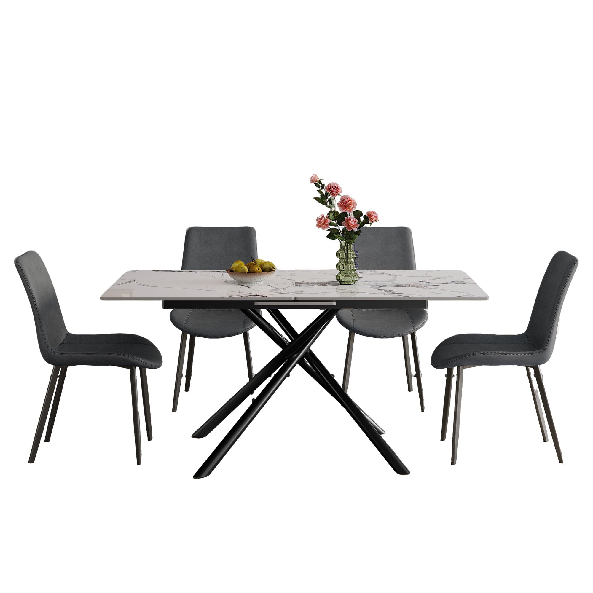 Modern Expandable Dining Table With Retractable Leaf With Chairs