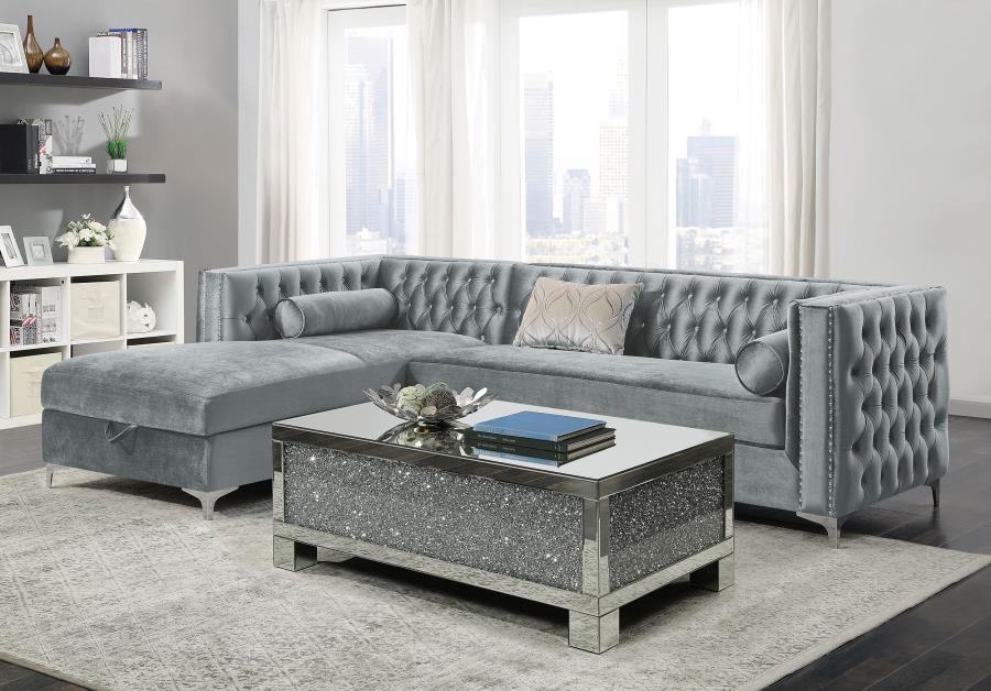 Coaster Fine Furniture Bellaire - Upholstered Storage Chaise Sectional Sofa - Gray | Meri Furniture