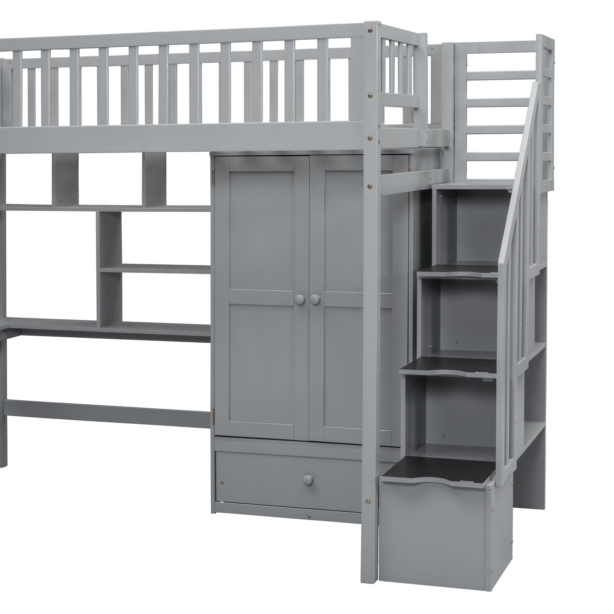 Loft Bed With Bookshelf, Drawers, Desk, And Wardrobe