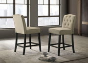 Jasper Set of 2 Beige Fabric Counter Height Chairs with Black Finish Legs