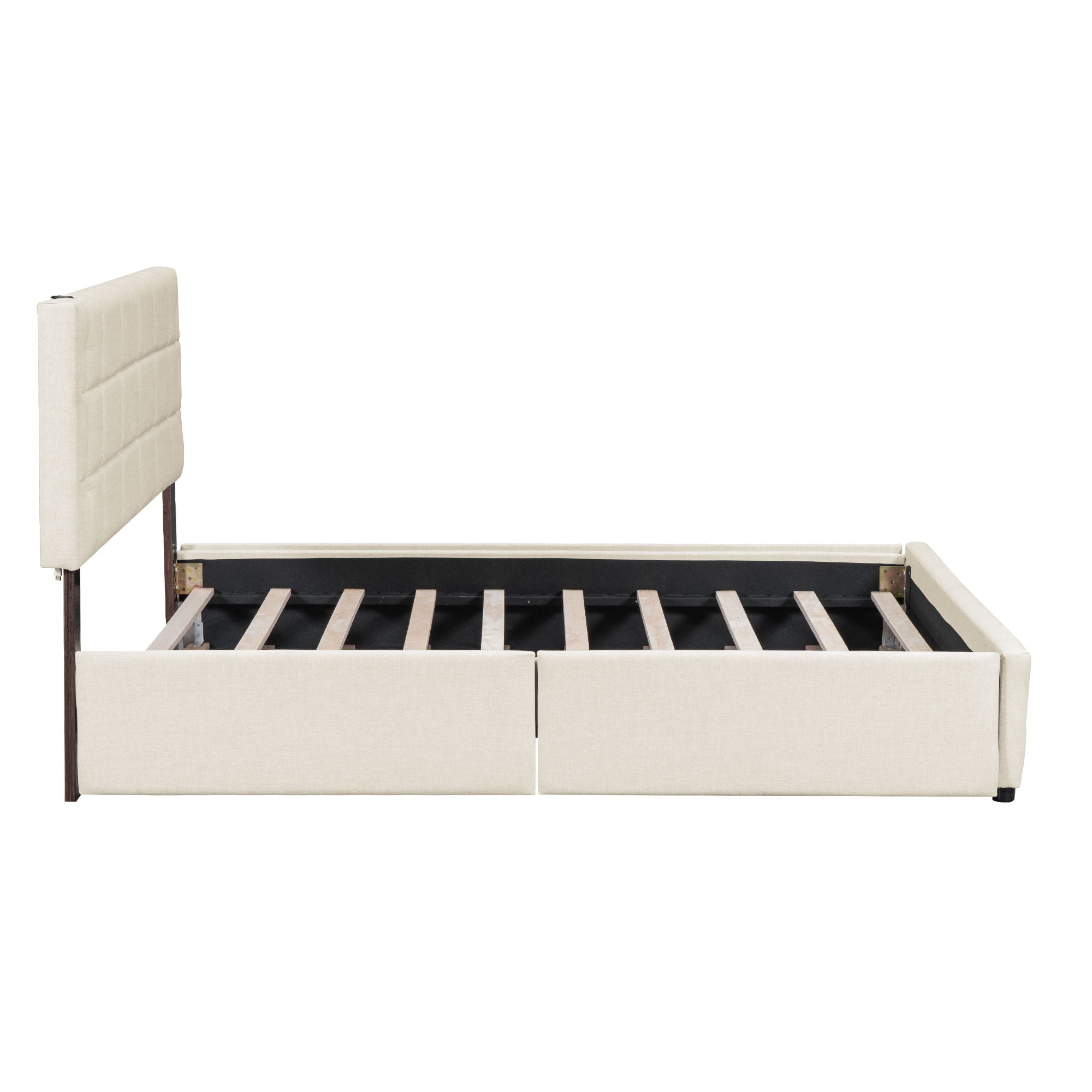 Upholstered Platform Bed With Trundle & Drawers